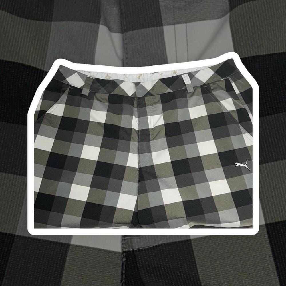 Puma Shorts Men Plaid Grey Olive  36 Golf Surf C1-018